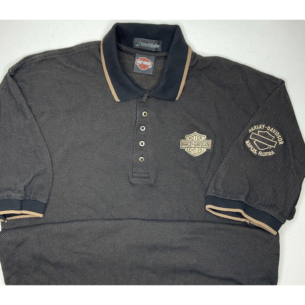 Harley‎ Davidson Polo Shirt Mens 2XL Knit Short Sleeve Logo Naples Florida Black